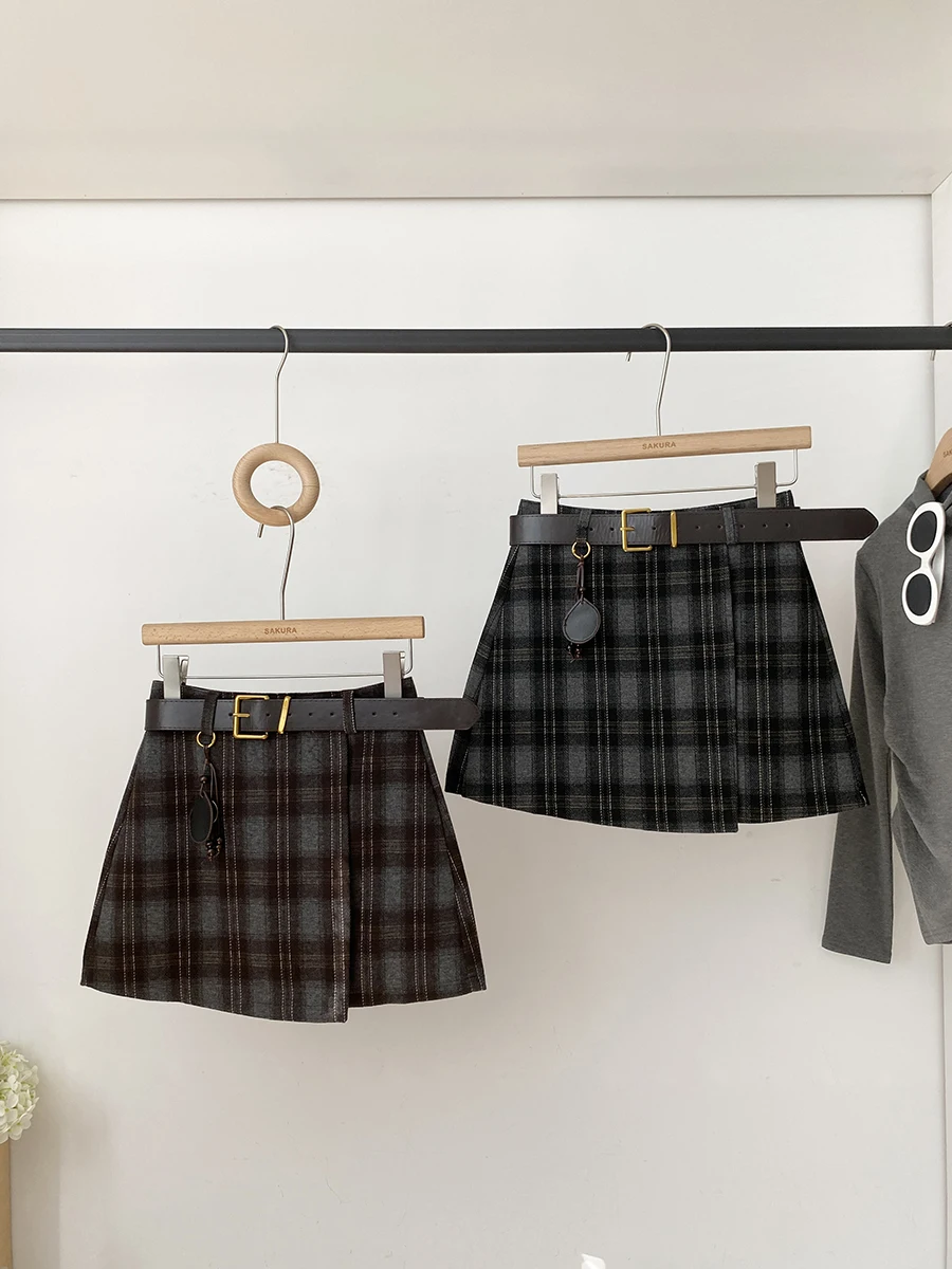 

Retro Korean Fashion Commuter College Style Half Skirt Slimming Short Skirt Women's High Waist Polyester Fiber A-Line Skirt
