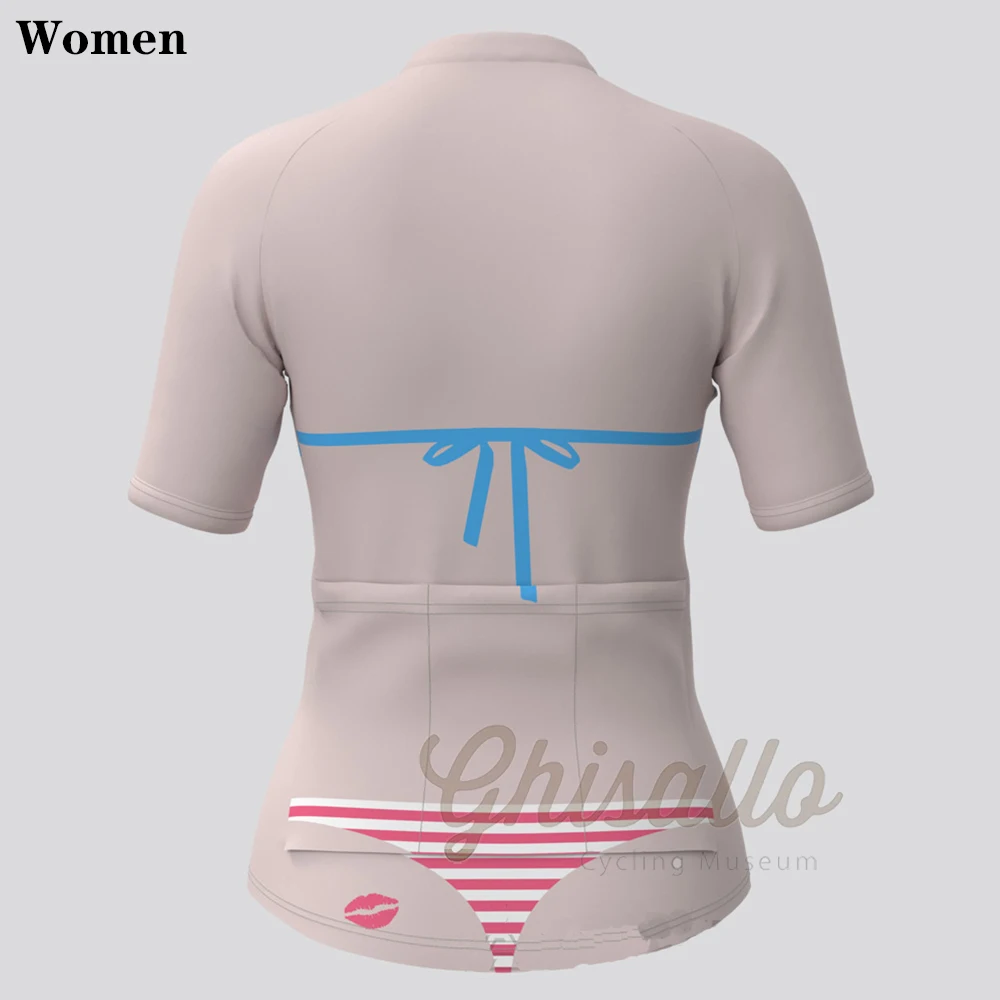 Pink Stripe Bikini Cycling Sweatshirt for Men and Women, Short Sleeve Shirt, MTB Jersey, Bicycle Clothing