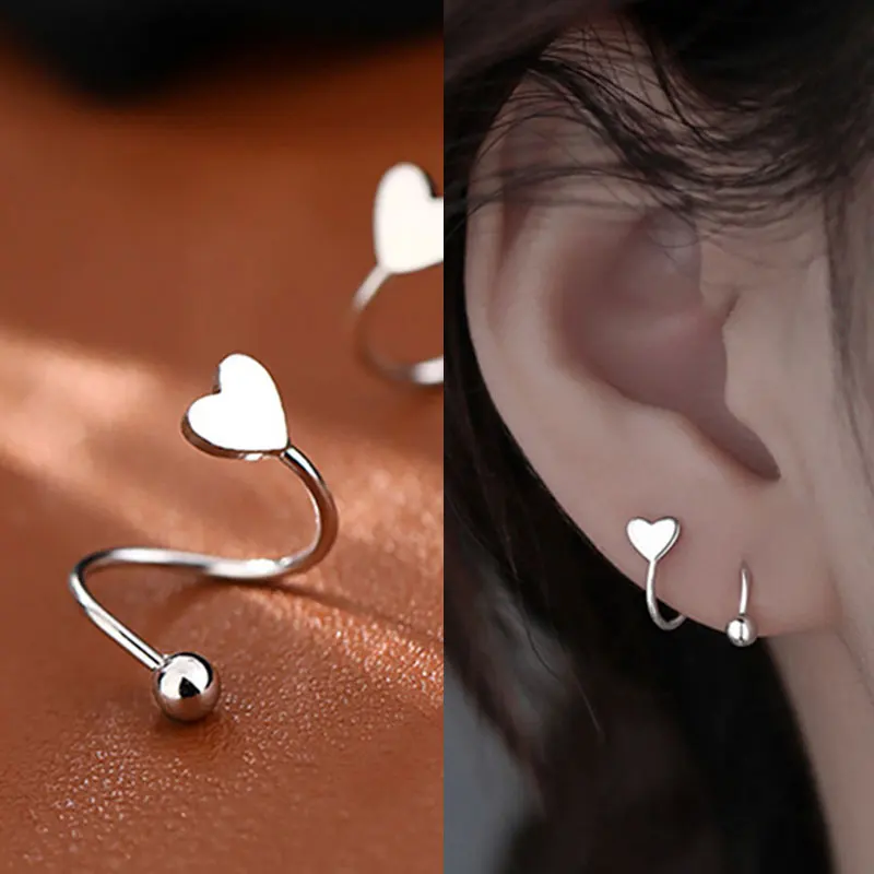 2Pcs Stainless Steel Piercing Screw Ball Star Heart Ear Bone Rotating Wave Mini Stud Earrings for Women Personality Adjustable