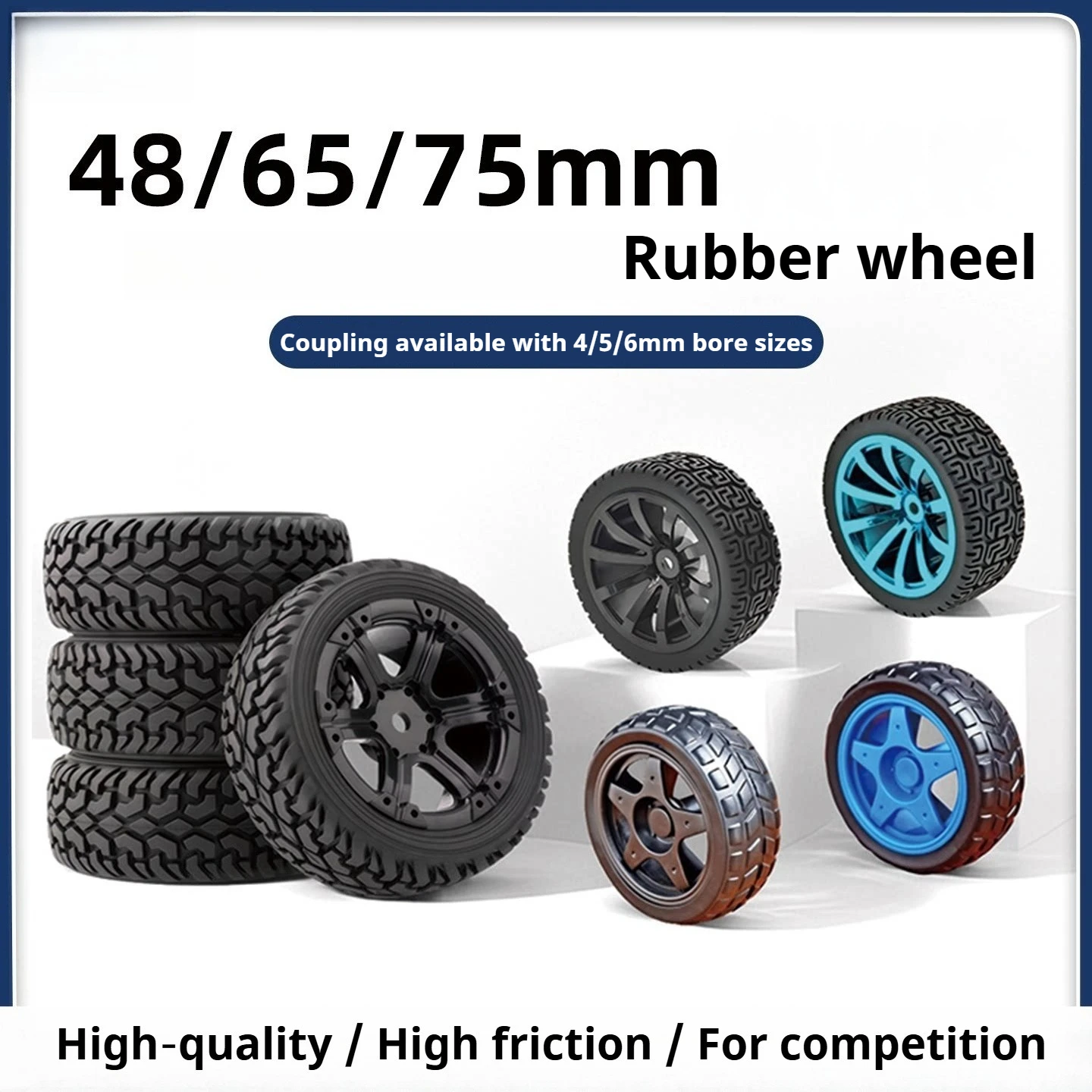 48/65/75mm Rubber Robot Car Wheels High Friction Tire For TT 310 520 Motor 4‑6mm Coupler Smart Robot Car Competition Accessories
