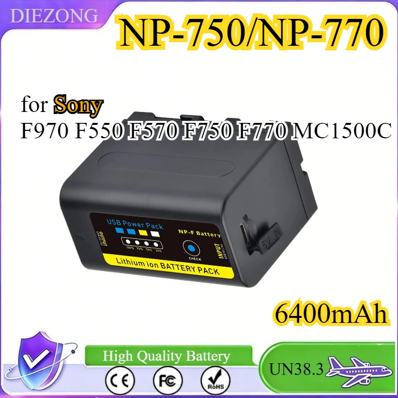 6400mAh Battery for Sony NP-F770 F750 Battery with LED Power Indicator F970 F550 F570 F750 F770 MC1500C High Qualty