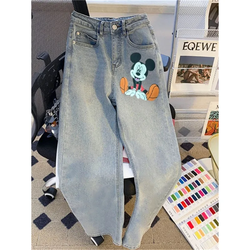 

Disney American Vintage Light Wash Y2k jeans Mickey Print Jeans For Men Women Summer High Street Loose Casual Wide Leg Pants