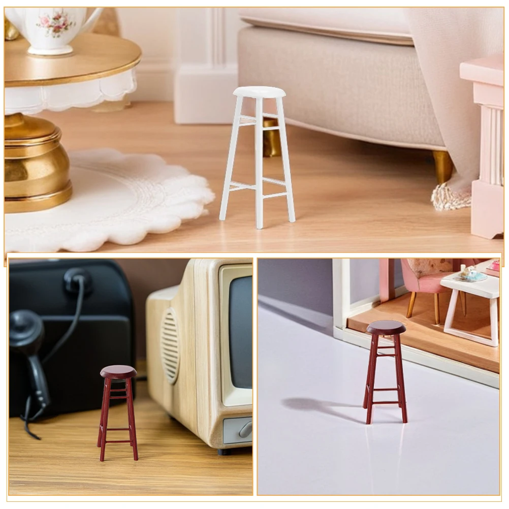 2 個ミニチュア木製バースツールハイスツールドールハウスキッチン家具工芸品シーン装飾アクセサリーミニ木製椅子