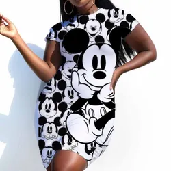 Disney Minnie Mickey Mouse damska letnia Mini impreza sukienka 2024 Slim Fit, Hip Up, Sexy duży rozmiar obcisła Y2K krótki rękaw