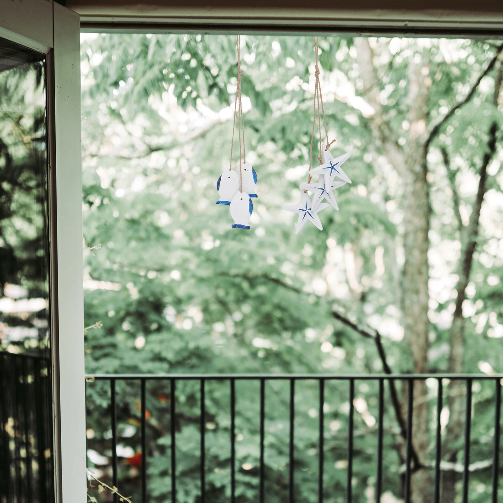 

6Pcs Wooden Wall-Mounted Pendant Fine Workmanship Smooth Lines Home Decor Blue Mediterranean Style Pendant