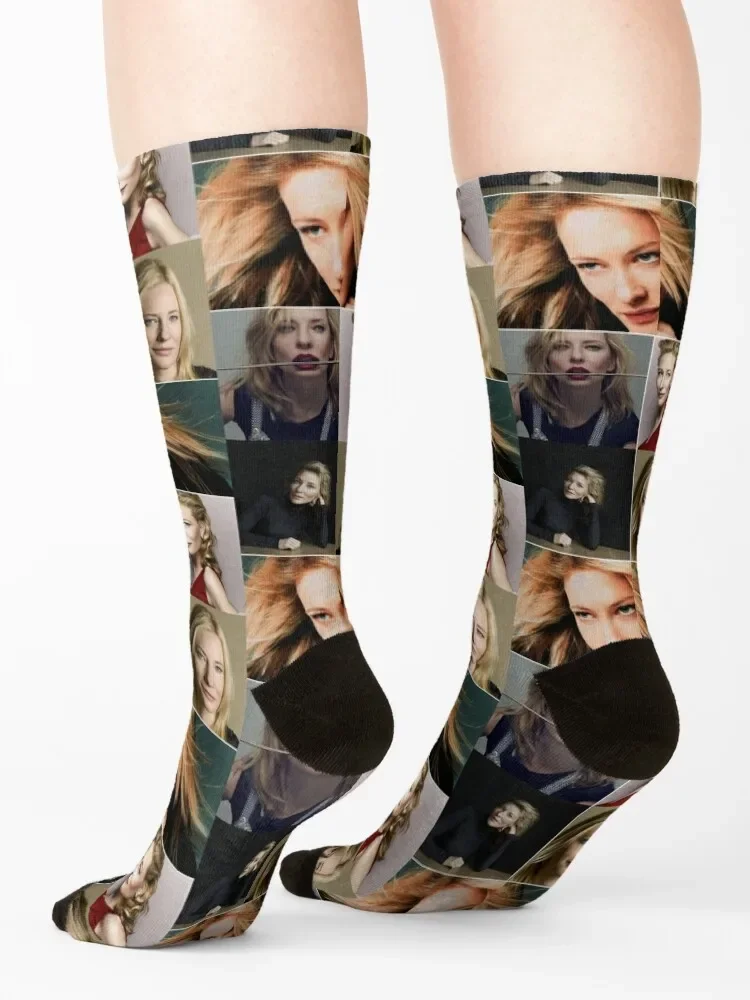 Cate Blanchett Australian Actress Colorful Aesthetic Photos Collage - 2 Socks man summer Non-slip Socks For Men Women's