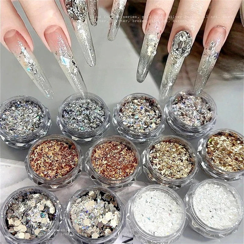 Ultradünne, glänzende Laser-Unregelmäßige Pailletten, Glitzerpulver, Herz, Stern, Schmetterling, Mond, Charm, Nagelkunst, Zubehör, Dekorationen, Maniküre