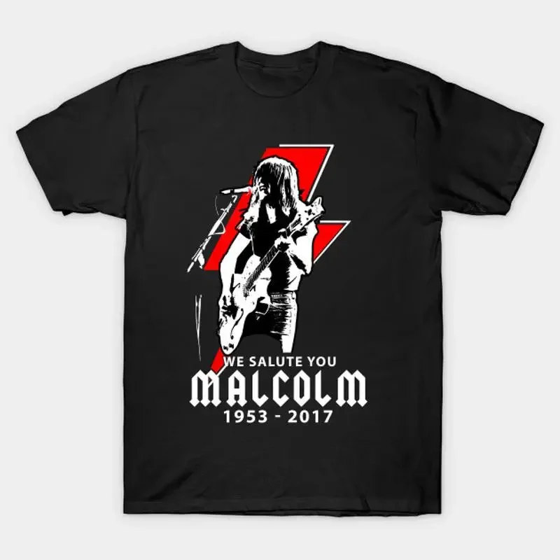 Malcolm Young Guitar Memory Men T-shirt Black Cotton All Sizes TA5257