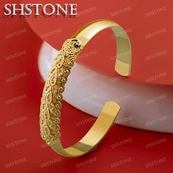 SHSTONE 18K Gold Carved Peacock Open Bangles For Women Party Wedding Fashion Jewelry 925 Sterling Silver Bangle Birthday Gifts