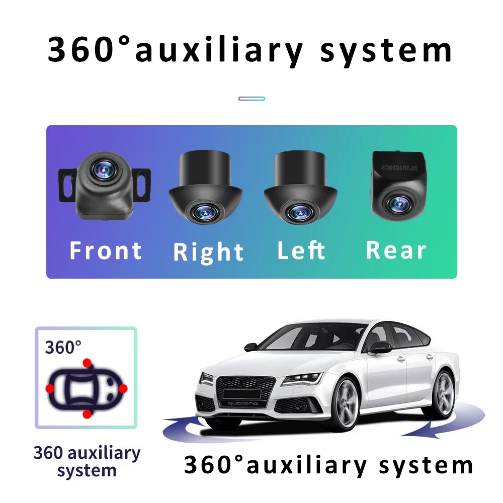 360° Panoramic Camera For P9 U12 Car Radio 720P HD Rear Front Left Right 3D Surround Accessories Car Android 14 Plug and Play