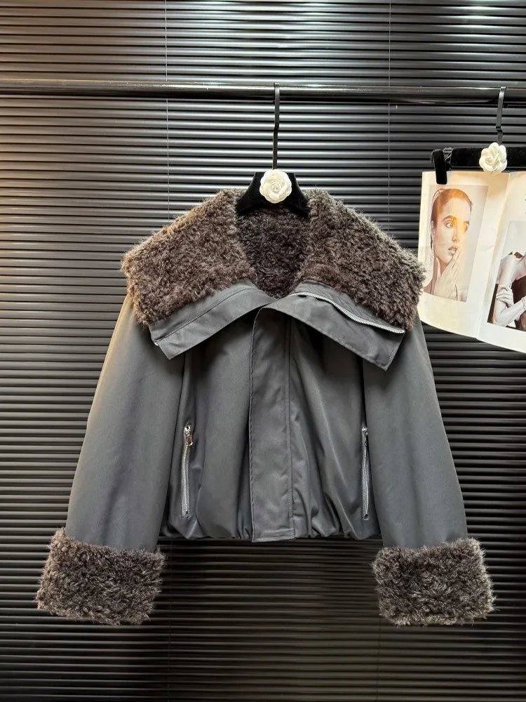 Winter Dikker Warme Vrouwen Dubbelzijdig Wearable Sailor Kraag Jas Rits Wollen Voering Bovenkleding Loose Fit Vrouwelijke Mode Jas