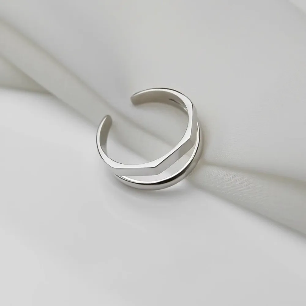 Vintage Hollowed Adjustable Double-layer Ring Smooth Line Metal Line Smooth Ring Resizable Silver Ring Gifts