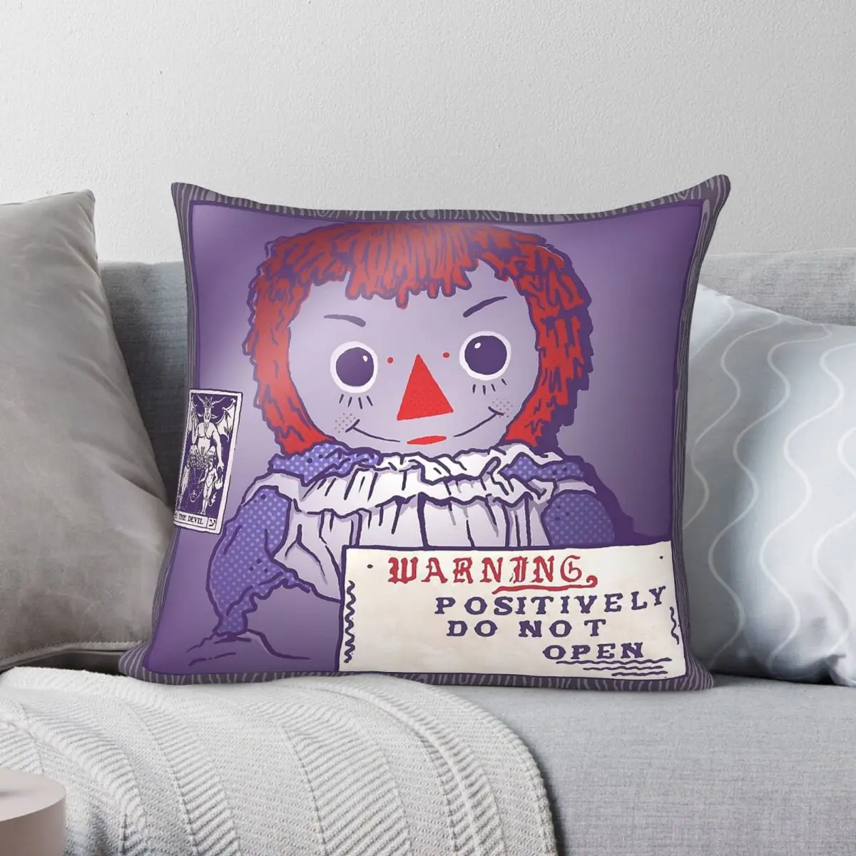 Funda de almohada cuadrada Demonic Dolly Annabelle, funda de almohada decorativa con cremallera creativa de terciopelo y lino de poliéster para coche, 18 pulgadas