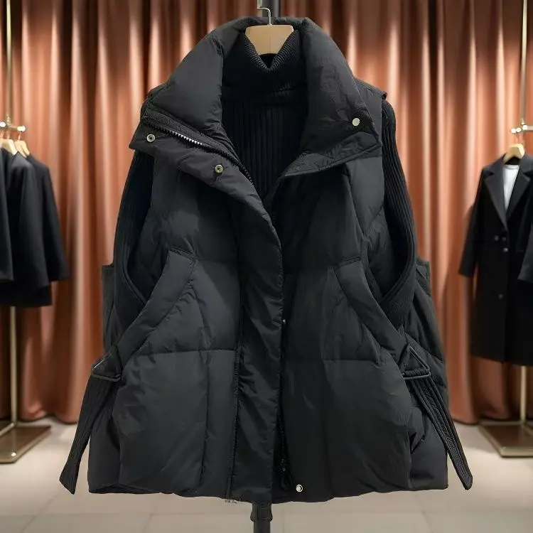 2025 New Plus Size Faux Down Vest for Women - Off-Season Thickened Sleeveless Gilet Trendy Winter Outerwear