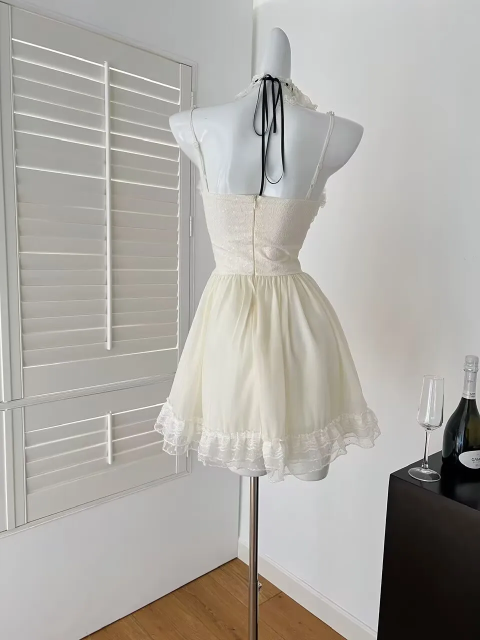 Women Aesthetic Elegant Sexy Style Off White Strap Lace Chiffon Dresses Cutecore Shoujo Girl  Coquette Swan Dress Summer Clothes