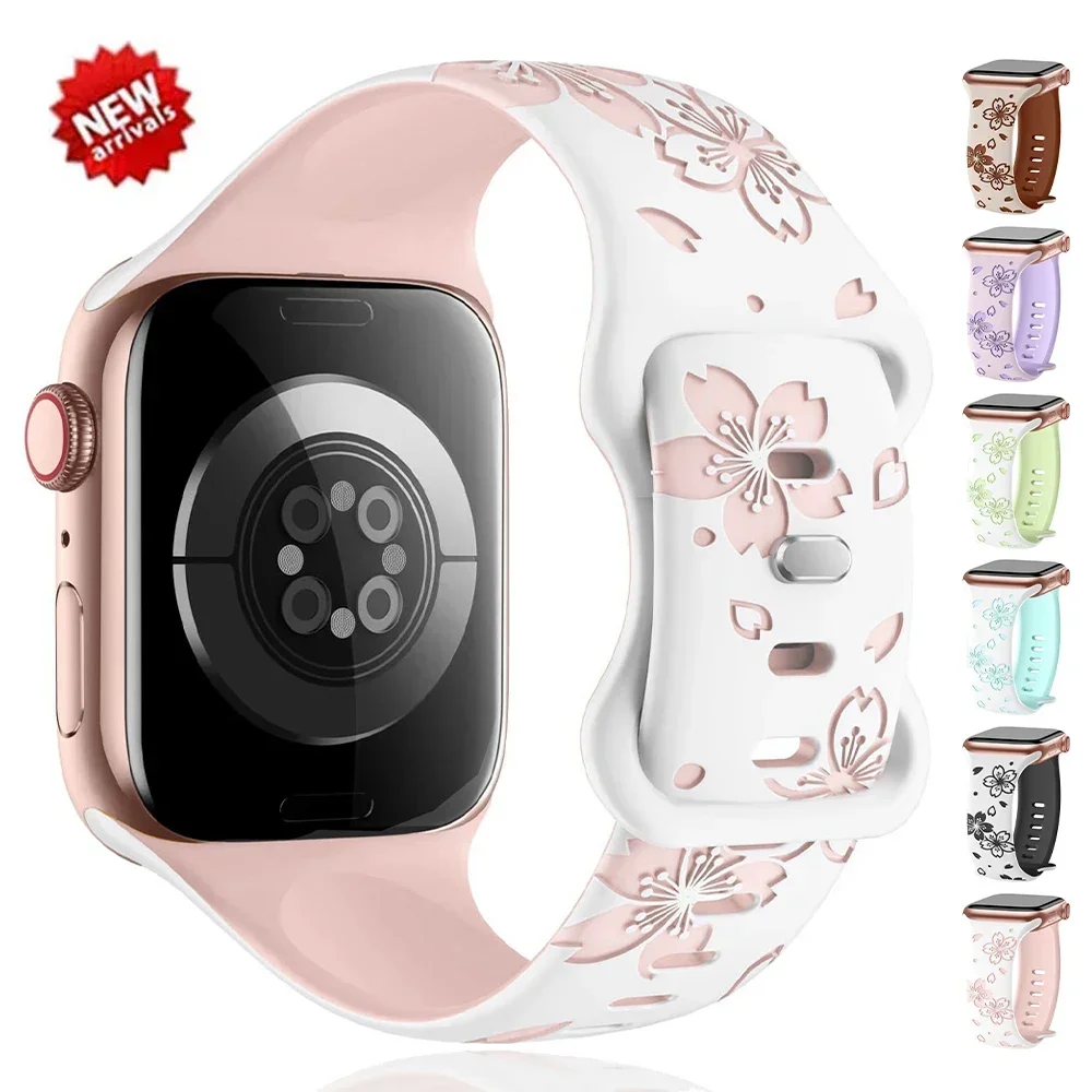 Soft Silicone Strap for Apple Watch 40mm 41mm 44mm 45mm 46mm 49mm Women Bracelet for Iwatch Series 10 9 8 7 6 5 4 Se Ultra 1/2