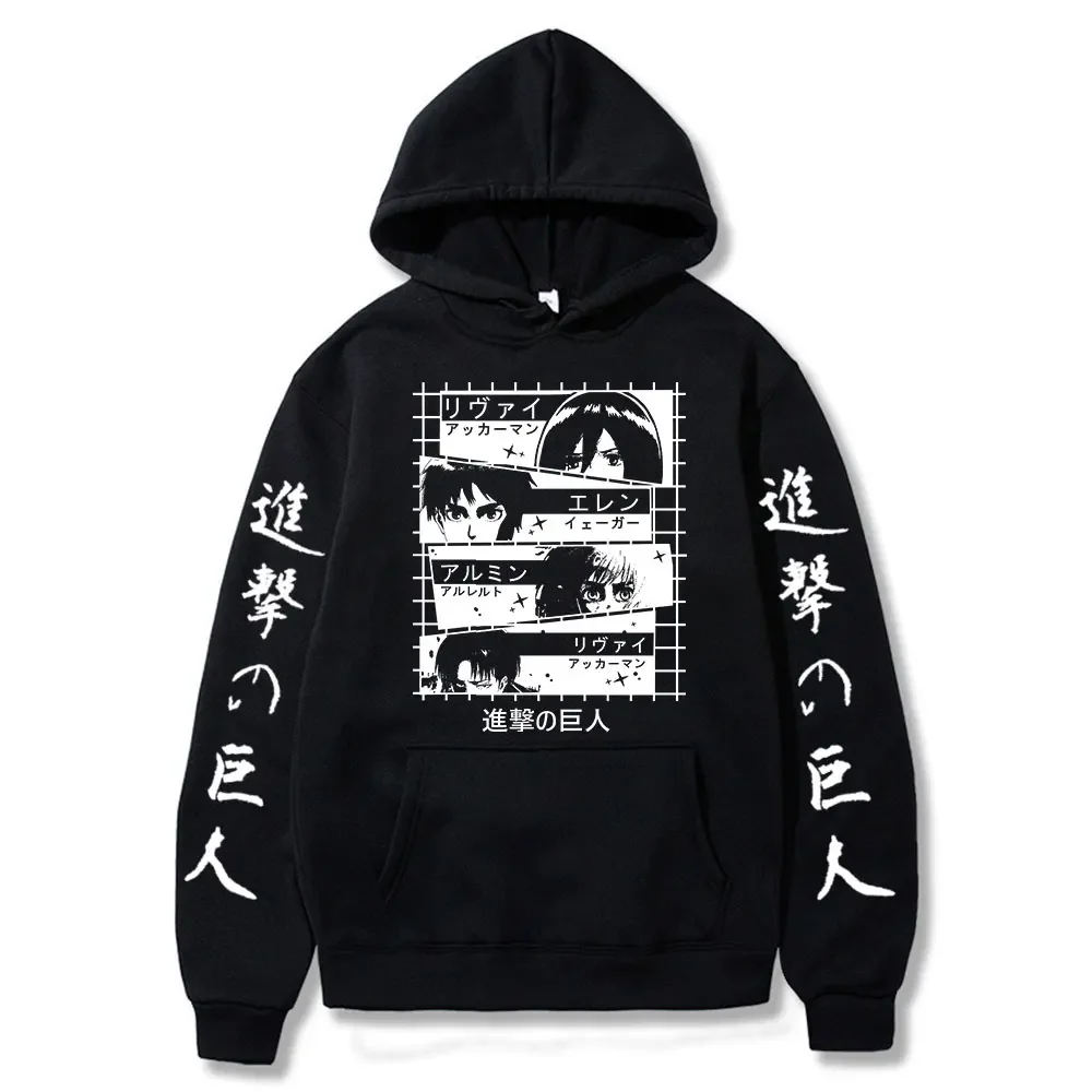 Hot Anime Attack On Titan Hoodie Levi Ackerman And Eren Yeager Graphic Printed Hooded Men Women Hoodies Harajuku Male Sweatshirt