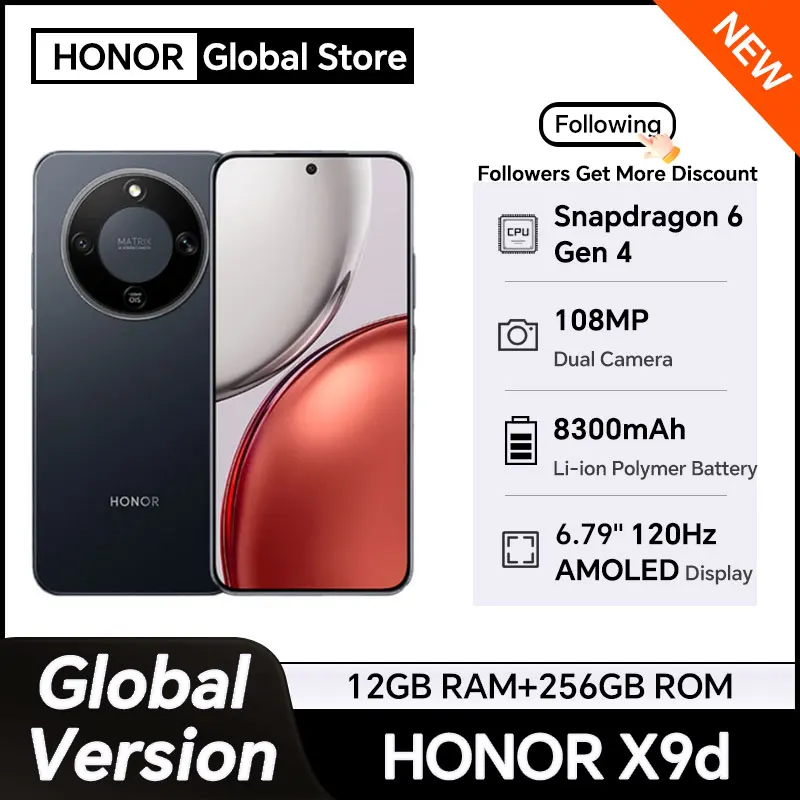 2025 New HONOR X9d Global Version 5G Smartphone 6.79'' 120Hz Anti-drop Waterproof Display 8300mAh Batteey 108MP AI Camera NFC