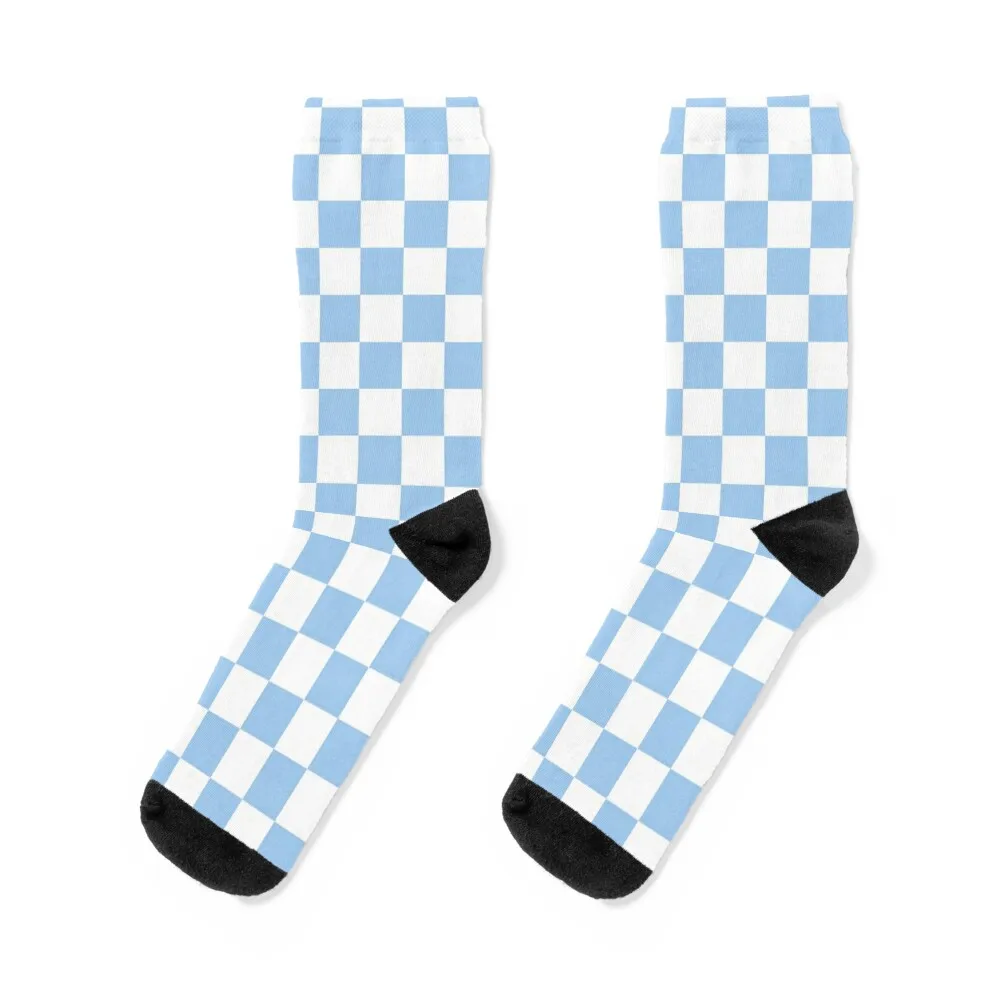 

White and Baby Blue Checkerboard Socks Heating sock compression winter thermal Toe sports Socks Man Women's