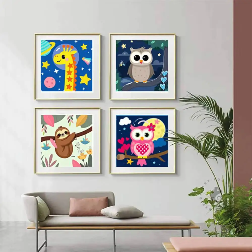 4PCS Eule Digitales Ölgemälde nach Zahlen Tier für Erwachsene Blume vereint manuelle Fertigstellung und Geduld