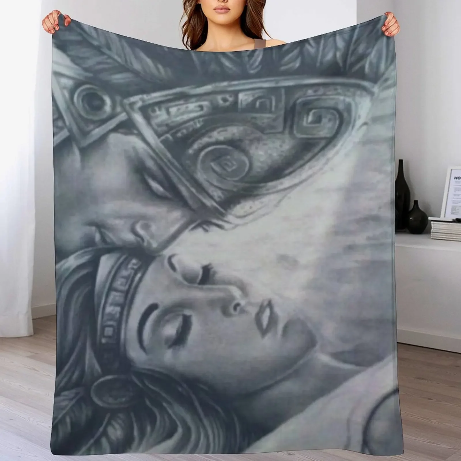 Kissing Aztec princess Throw Blanket Cozy Sofa Blanket for TV Watching Napping
