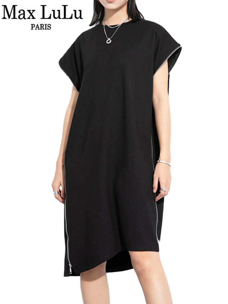 

Max LuLu Design Fashion Korean Classic Dresses Womens Summer Loose Zipper Leisure Harajuku Elegant Vestidos Ladies O Neck Dress