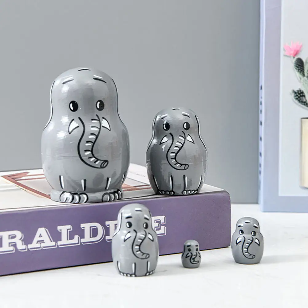 

1Set Russian Wooden Nesting Matryoshka Five-Layer Elephant Pattern Painted Creative Home Decoration Educational Brain