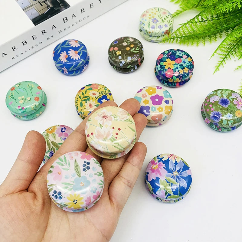 12PC Mini Round Metal Perfume Storage Boxes With Lid Macaron Style Small Fresh Purple Herbal Lipstick Refillable Empty Boxes
