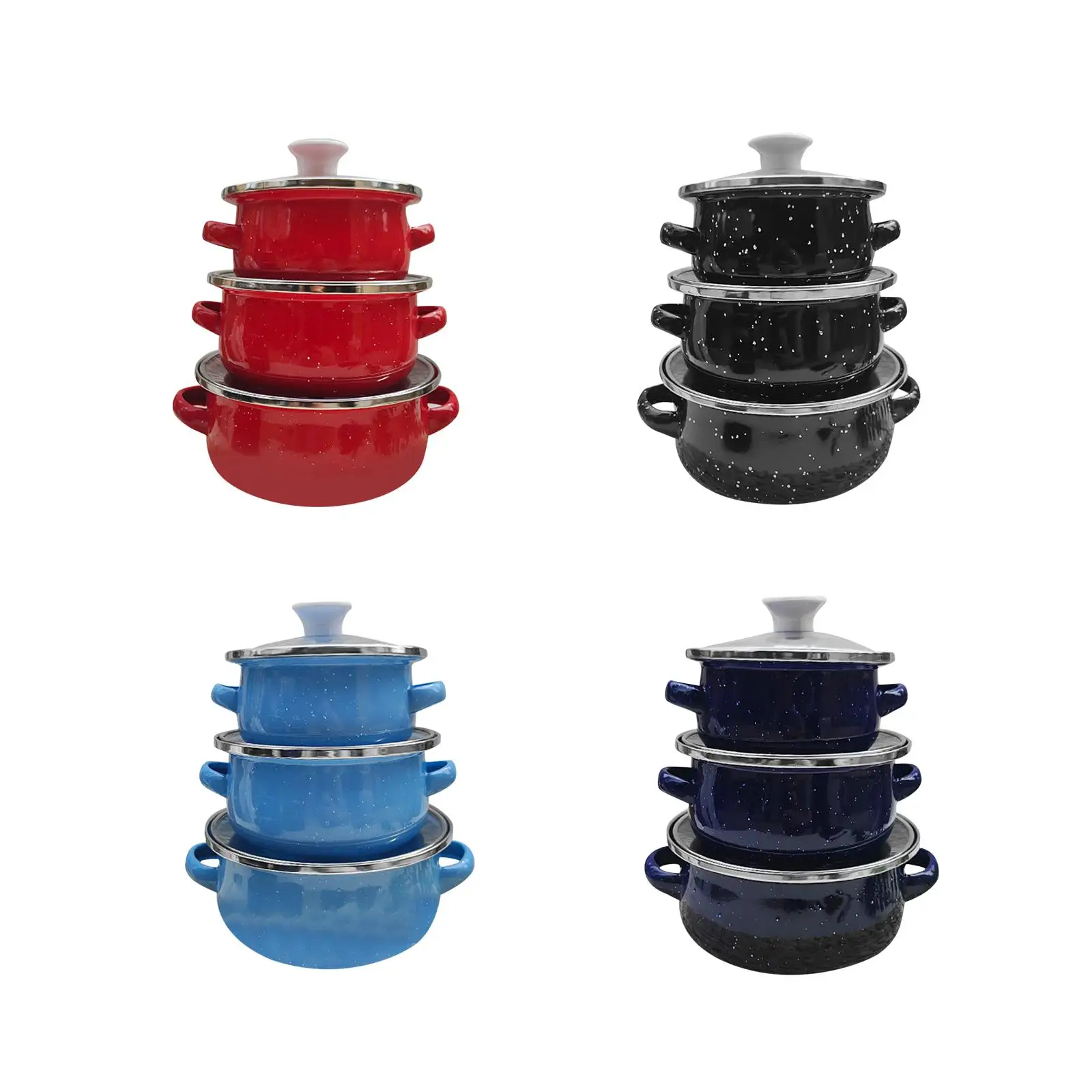 3x Enamel Pot Set Stockpot Reusable Double Handle Uncoated Cooking Simmering Pot Kitchen Baby Food Pot Cooking Dining