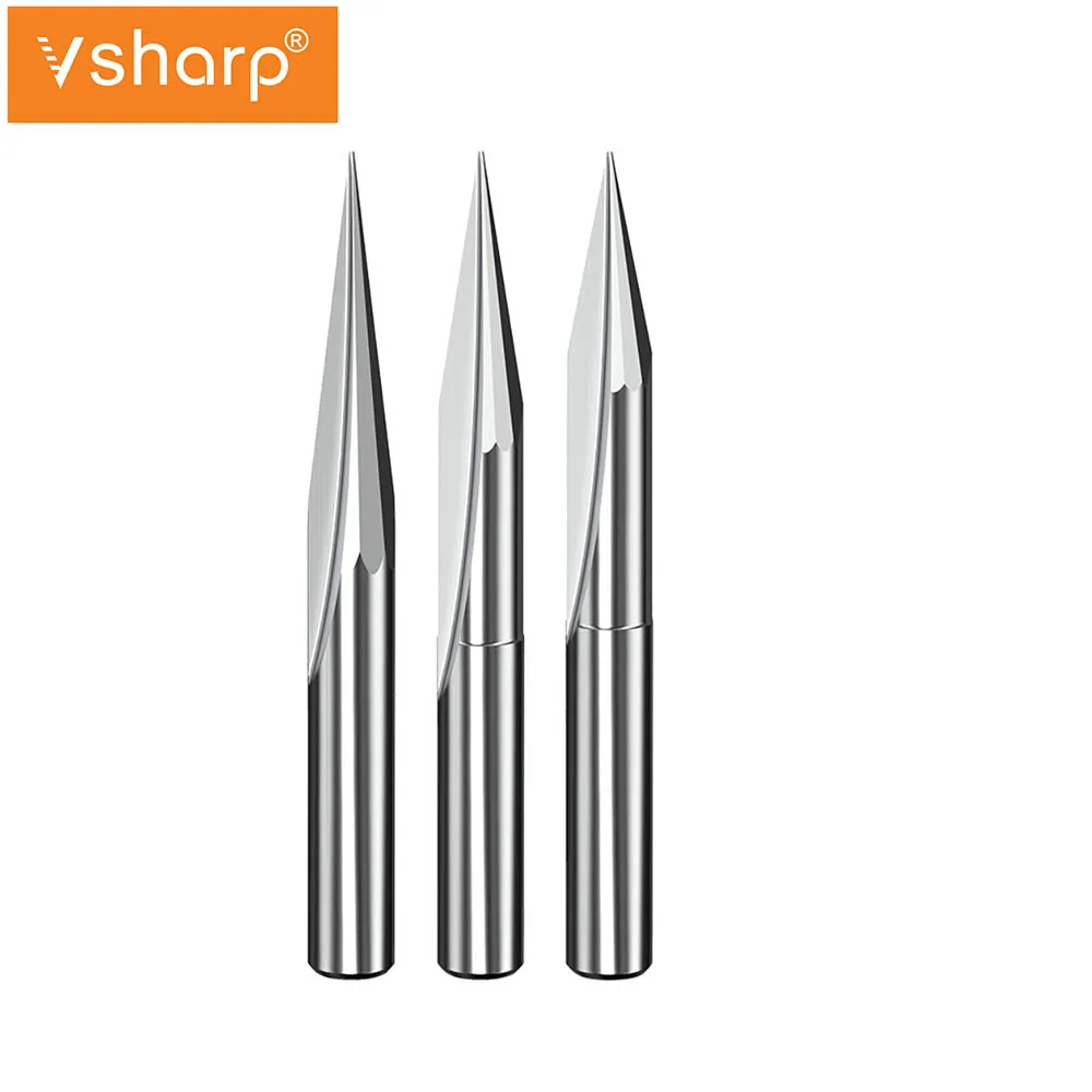 Vsharp 2 Flutes V Tip End Mill  6mm Shank  Double Blade Straight Groove CNC Engraving Bit Sharp Carving Tool For Woodworking