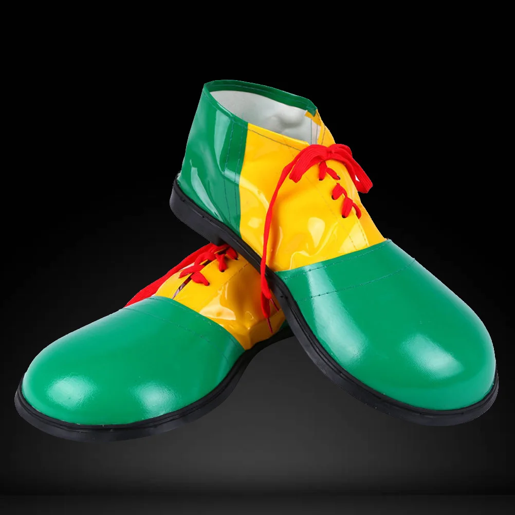 1Pair Clown Shoes Artificial Green Adjustable String Tie Comedy Clown Dress Up Shoes Unisex Adult Party Costume