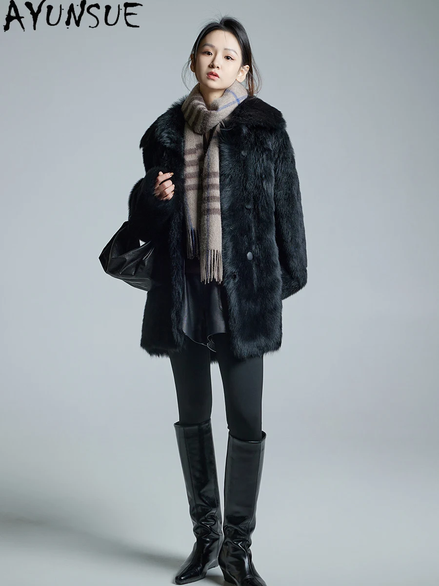 AYUNSUE Natural Sheepskin Fur Coat Women Luxury Clothing Female Mid-length Real Leather Jacket Winter Jackets 2025 Шуба Женская