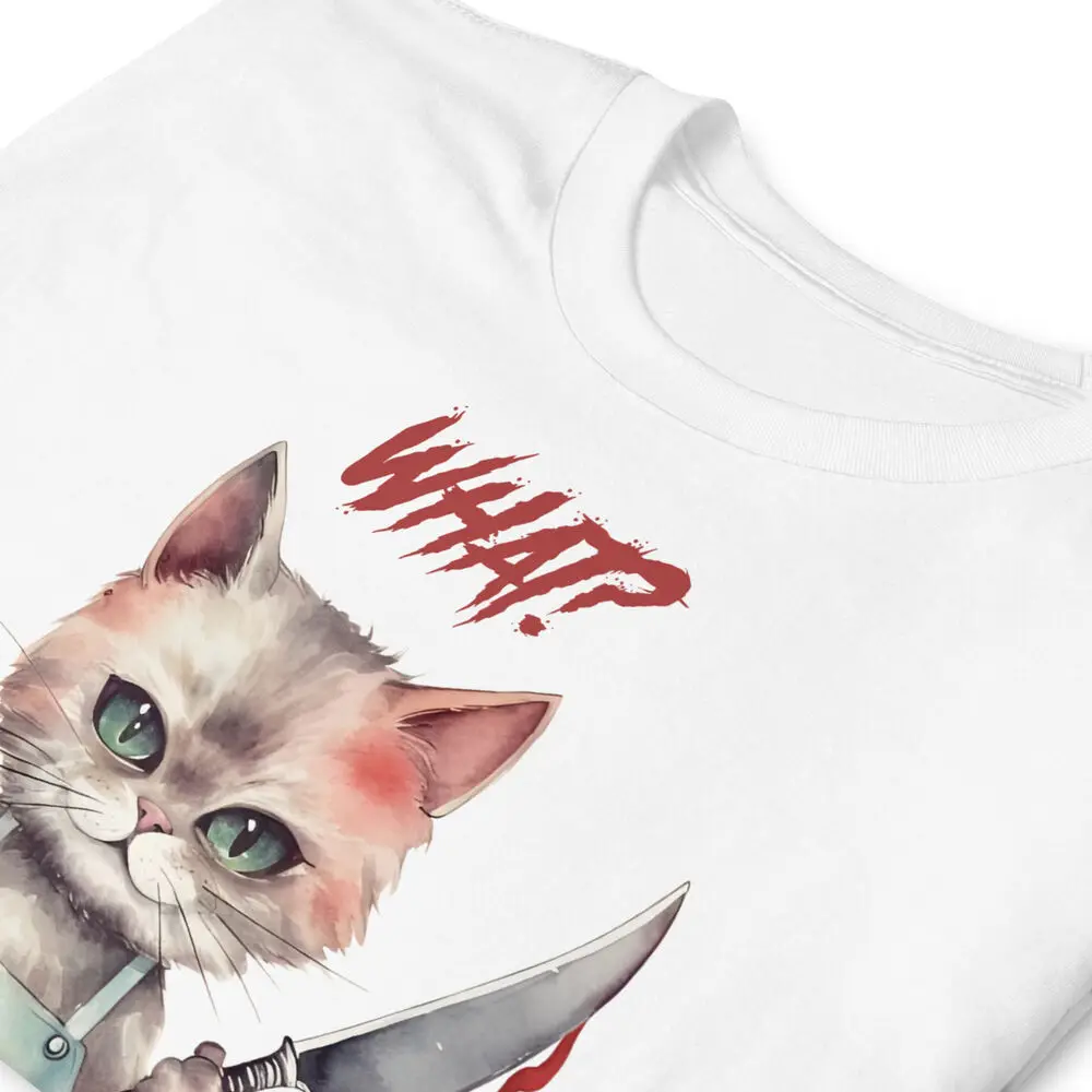 Funny Cat What? Murderous Cat 666 Horror Kitten Unisex Cotton T-Shirt Feline Tee