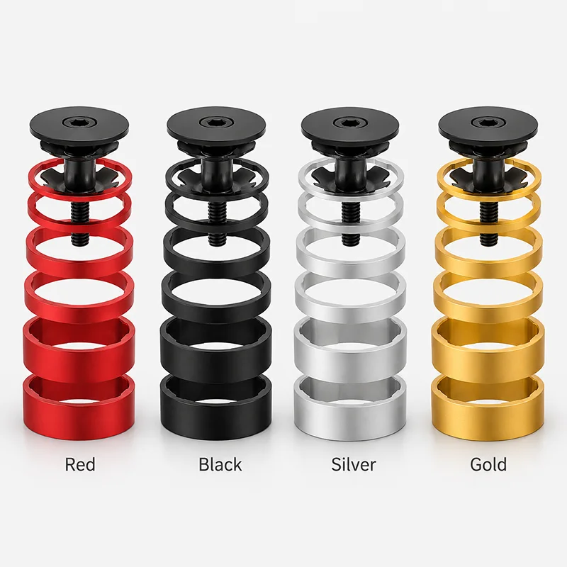 1-1/8 Inch Bicycle Headset Spacer Kit 28.6mm Aluminum Stem Spacers 2/3/5/10mm with Top Cap Star Nut Bolt