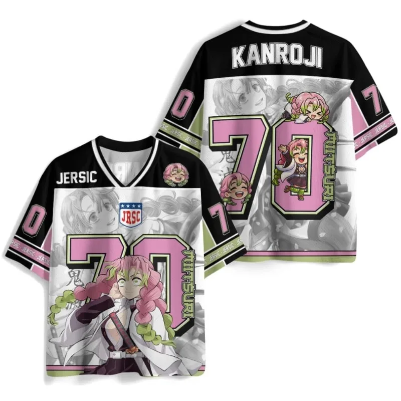 2026New Demon Slayer Kimetsu No Yaiba Kanroji Mitsuri Anime Jersey Stylish V-neck Short-sleeved Unisex Children's Sports T-shirt