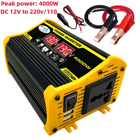 Peak 4000W Car Power Inverter Portable Inverter 12v 220v LED Display Dual USB Charger Converter Car Adapters Auto Accessories