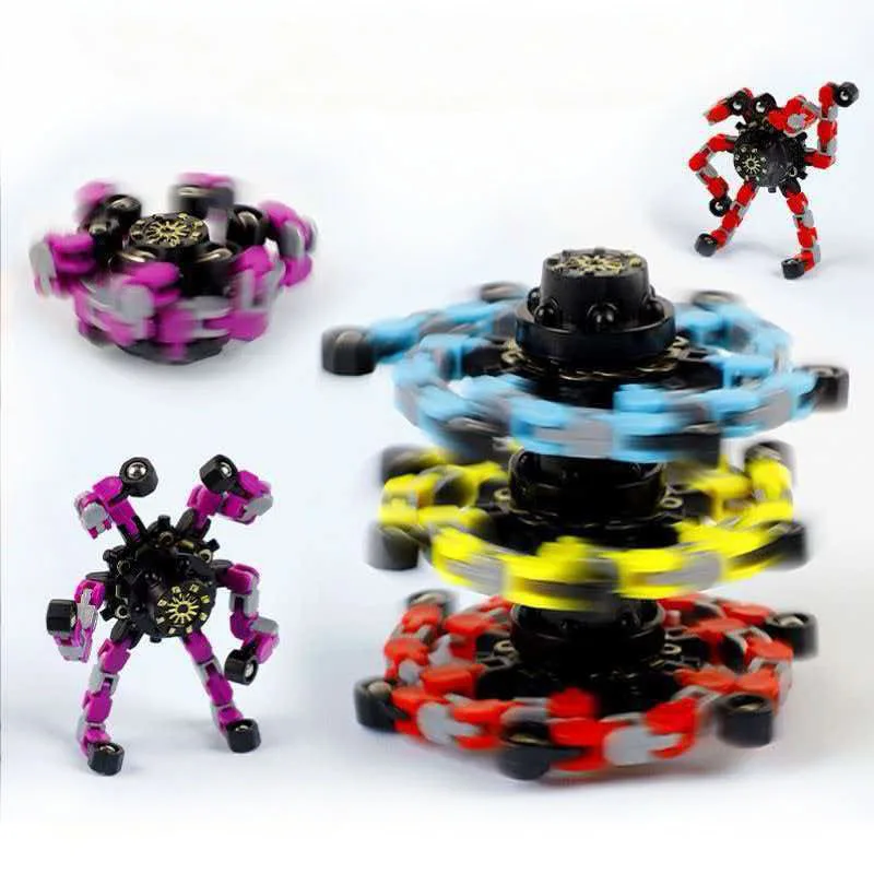 4PCS Transformable Fidget Spinners Deformable Chain Robot Fingertip Gyro ADHD Stress Relief Toys Birthday Party Favors Gifts