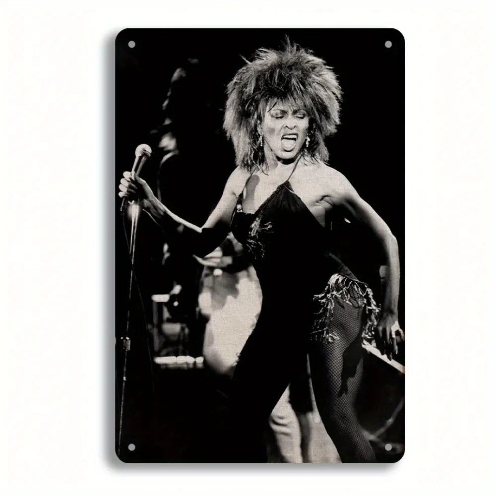 Tina Turner Concert Wall Art |  Vintage Black & White Metal Plaque Retro Rock and Roll Scene with Drummer Singer Durable I