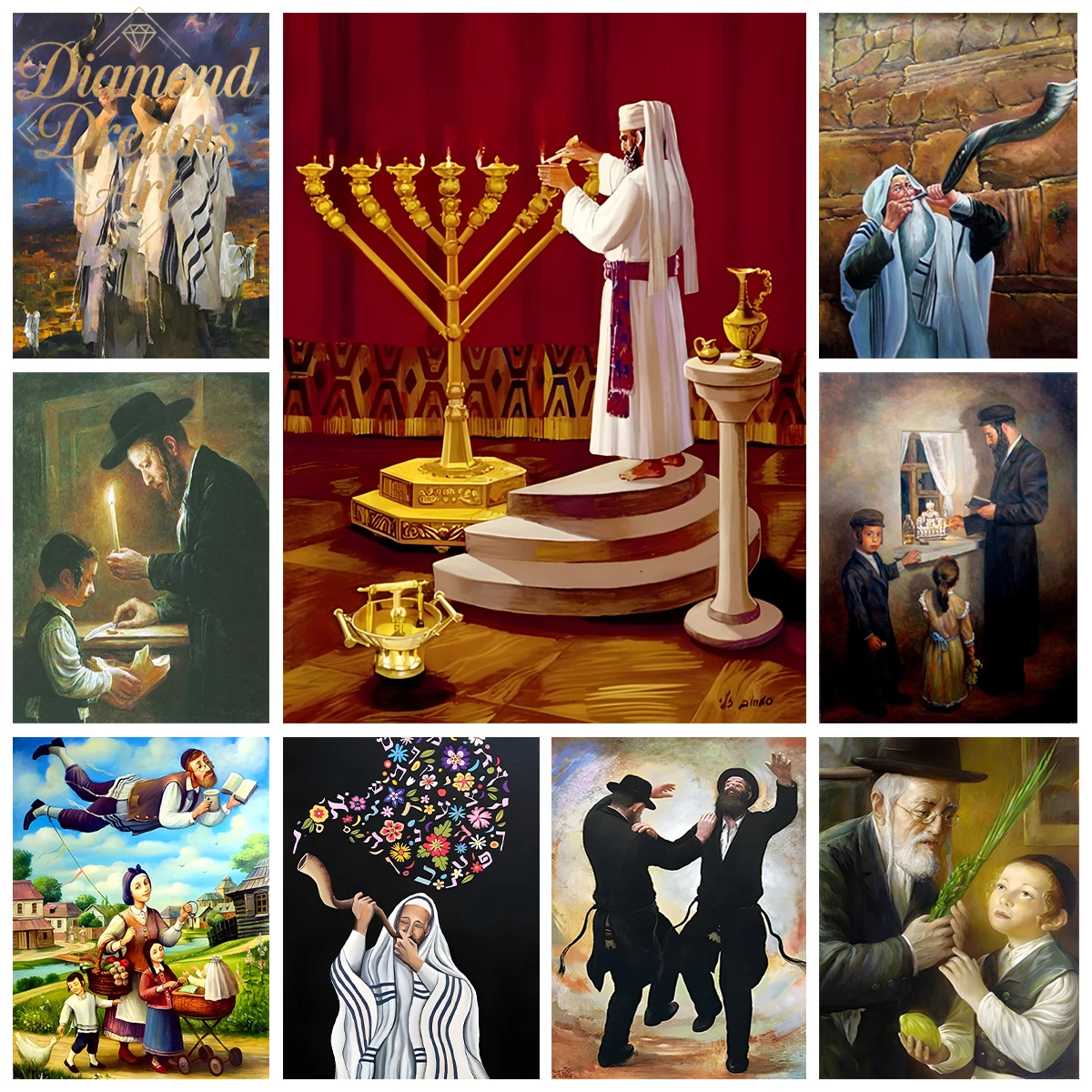Kit de Pintura Diamante 5D Sem Moldura, Estilo Judaico, Imagem de Arte Shofar, Mosaico de Pintura a Óleo, Bordado de Diamante DIY, Decoração de Parede para Casa