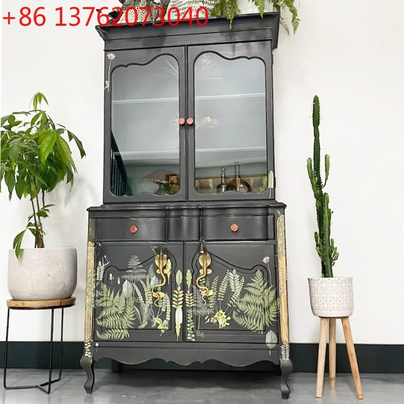 

Французский шкаф на крыльце из цельного дерева, ручная роспись, шкафчик с гравировкой в стиле ретро, старый боковой шкаф