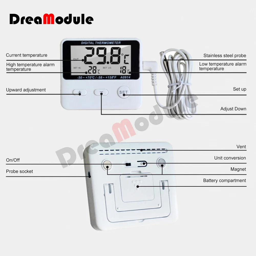 Digital Weather Station Thermometer Hygrometer Alarm Temperature Humidity Meter LCD Indoor Outdoor Wired External Sensor Tester