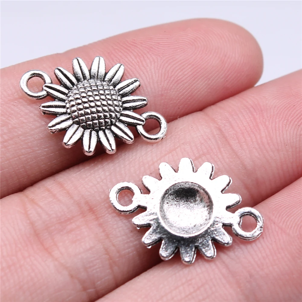 

Wholesale 200pcs/bag 21x15mm Sunflower Connector Charms Wholesale Antique Silver Color Zinc Alloy Charms Wholesale