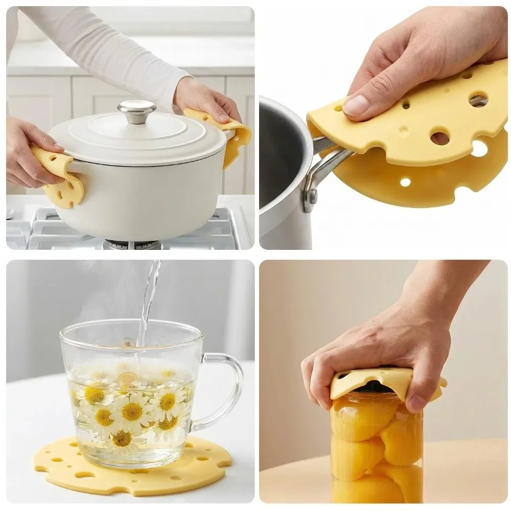 Practical Silicone Pot Mat Cheese Shape Anti-Scalding Coaster Mat Oil Stain Resistant Kitchen Mat Kitchen Counter