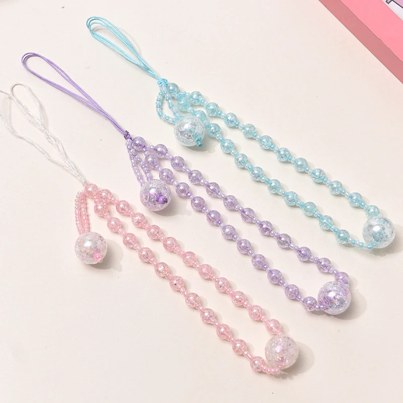 3Color Sweet Women Girls Acrylic Beaded Mobile Phone Chain For Anti-Lost Cellphone Strap Lanyard Keychain Hanging Cord Jewelry