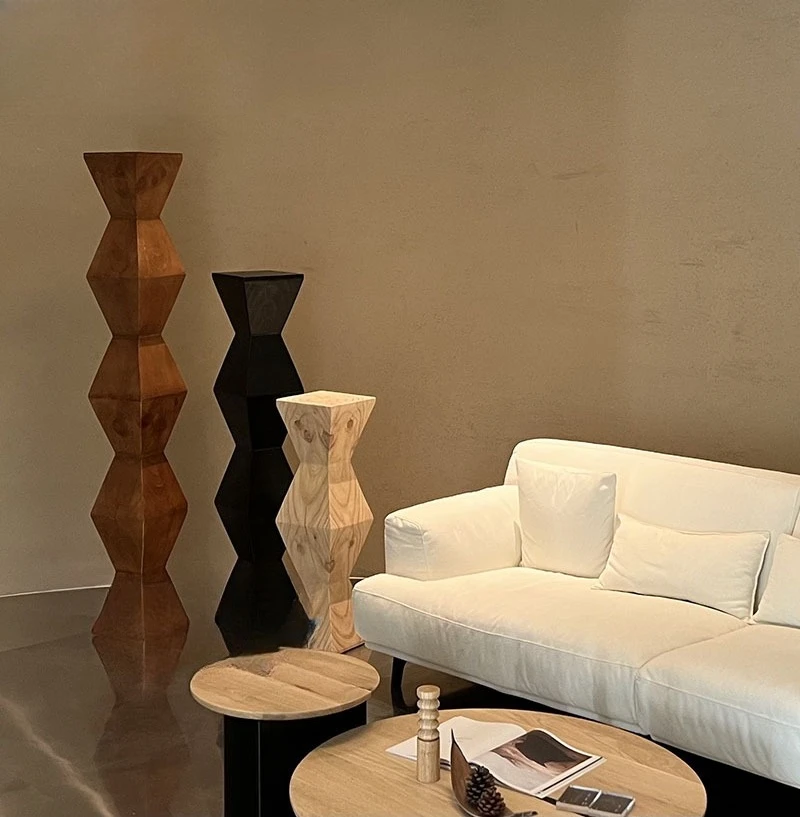 Log Pine Exhibition Hall Lobby Floor-to-Ceiling Stacked Ornament Art Bracket Flower Pad Flower Stool Geometric Decoration