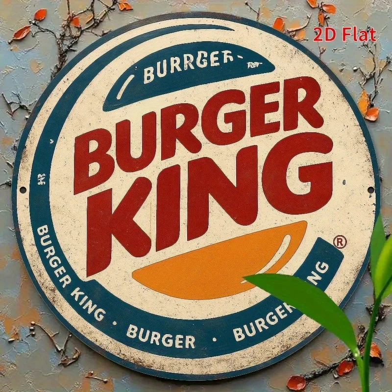 Vintage Retro Burger King HD Metal Tin Sign - Classic Fast Food Logo Wall Art Featuring Bold Red Typography, 1PC