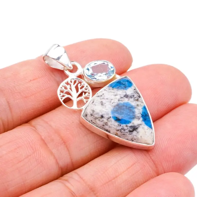 StarGems® Natural K2 Azurite Blue Topaz TreeHandmade 925 Sterling Silver Pendant 1.5