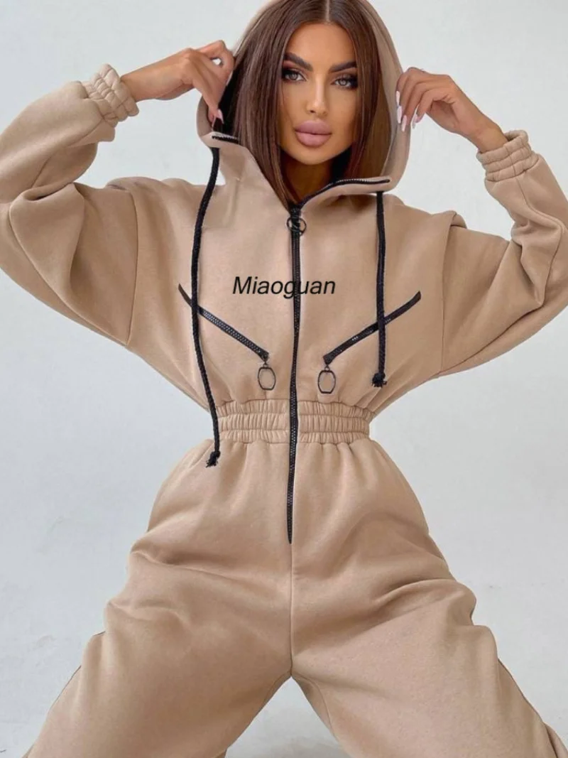 

Elegant Hoodies Jumpsuit Korea Fashion Women Long Sleeve One Piece Outfit Warm Overalls Winter Sportwear Rompers Tracksuits New