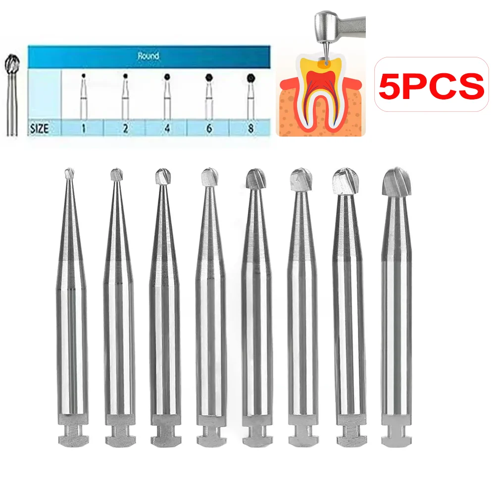 

5Pcs Set Dental Tungsten Carbide Burs Low Speed, Round Ra Series for Lab & Clinic Use Straight Shank