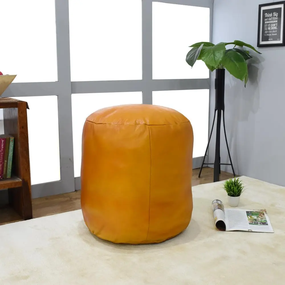 Eco-Friendly Solid Leather Pouf Round 16
